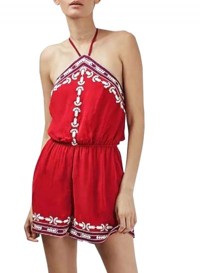 Oasap Women's Casual Summer Halter Backless Embroidered Romper