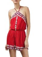 Oasap Women's Casual Summer Halter Backless Embroidered Romper