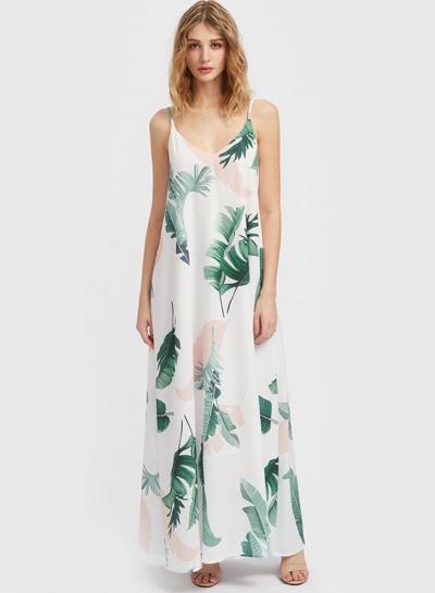 Oasap Spaghetti Strap Sleeveless Floral Printed Maxi Dresses