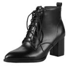 Oasap Pointed Toe Lace Up Block Heels Martens Boots