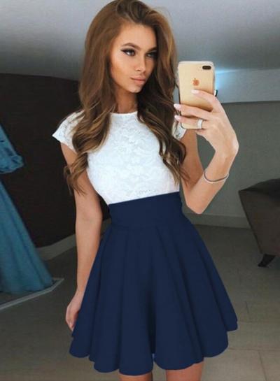 Oasap Sleeveless Lace A-line Pleated Mini Dress