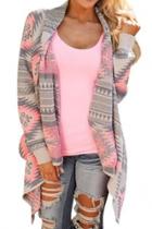 Oasap Fancy Geo-print Open Front Asymmetric Cardigan