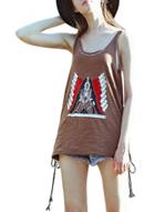 Oasap Women Fashion Side Lace-up Printed Summer Tank