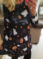 Oasap Halloween Round Neck Long Sleeve Print Dress
