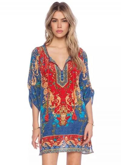 Oasap V Neck Floral Printed Half Sleeve Dresses