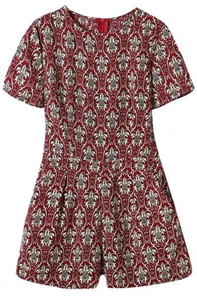 Oasap Vintage Tribal Print Burgundy Romper