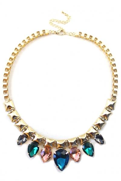 Oasap Water Drop Faux Stone Bib Necklace