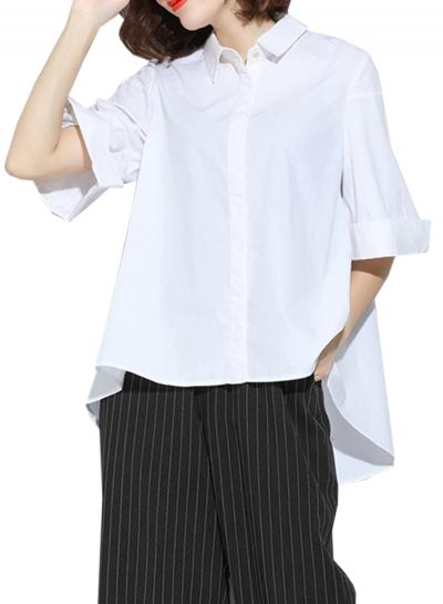 Oasap Women's Solid Color Button Front Asymmetric Shirt
