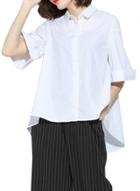 Oasap Women's Solid Color Button Front Asymmetric Shirt