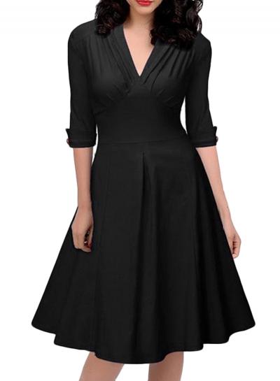Oasap Casual V-neck 3/4 Slleeve Swing Dress