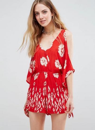 Oasap Pattern Print Off Shoulder Jumpsuit