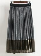 Oasap Color Block Elastic Waist Pleated Maxi Skirt