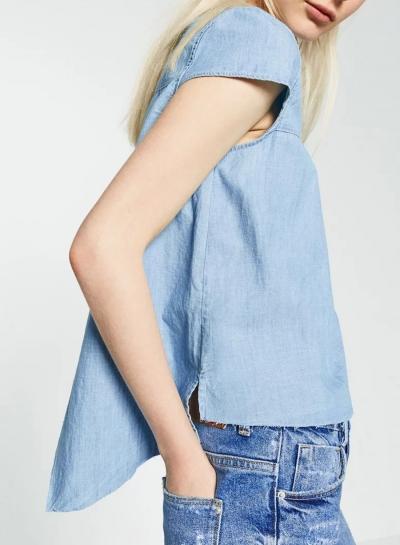 Oasap Women Casual Short Sleeve High Low Denim Top