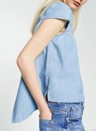 Oasap Women Casual Short Sleeve High Low Denim Top