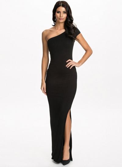 Oasap One Shoulder Short Sleeve Slit Maxi Evening Dress