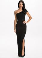 Oasap One Shoulder Short Sleeve Slit Maxi Evening Dress