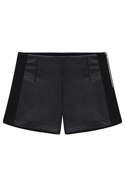 Oasap Black Pu Paneled Shorts