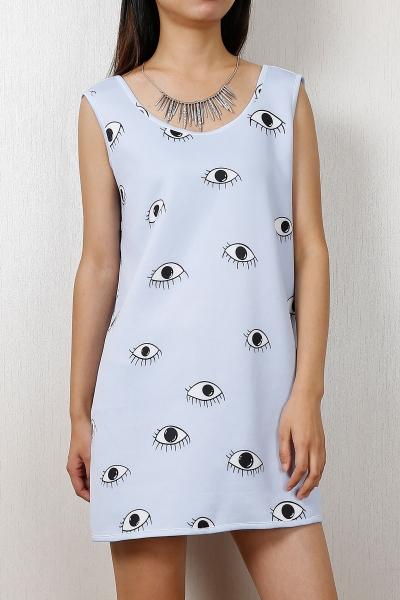Oasap Chic Eye Pattern Shift Dress