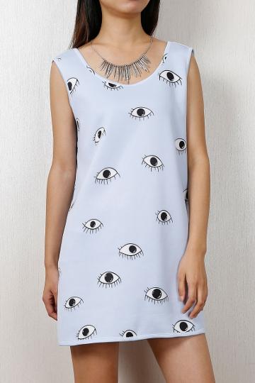 Oasap Chic Eye Pattern Shift Dress