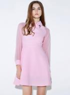 Oasap Women's Embellished Collar Sun Dress With Sheer Long Sleeve