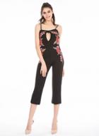 Oasap Spaghetti Strap Backless Floral Embroidery Wide-leg Jumpsuit
