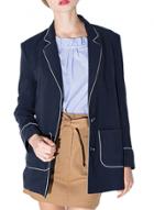 Oasap Women's Contrast Trim Notch Lapel Blazer