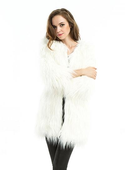 Oasap Long Sleeve Solid Color Faux Fur Coat