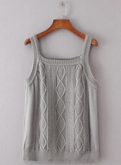 Oasap Solid Sleeveless Hemp Flower Knitted Tank Top