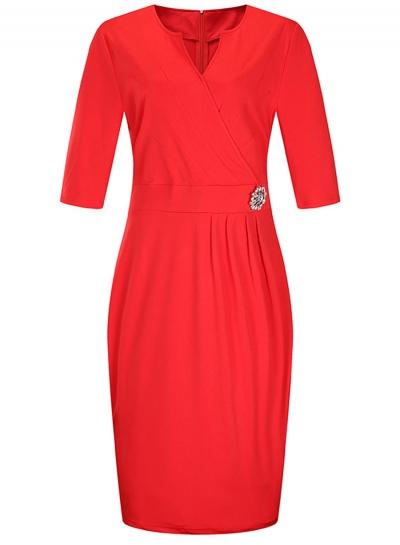 Oasap V Neck Half Sleeve Solid Color Slim Fit Dress