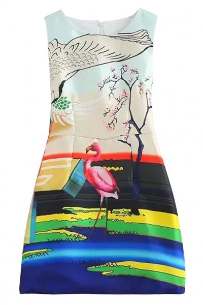 Oasap Sweet Bird Print Sleeveless Mini Tank Dress