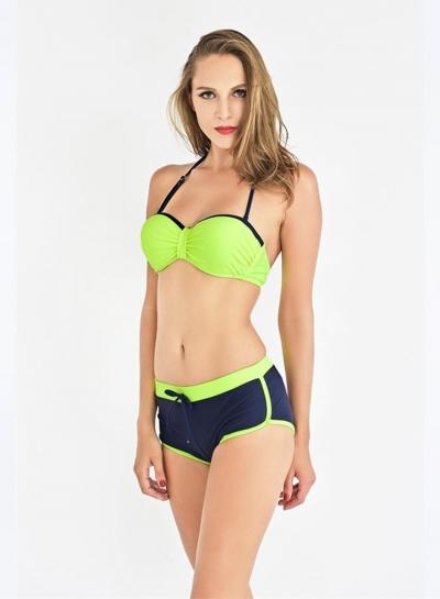 Oasap Color Block Lace-up Bikini Set