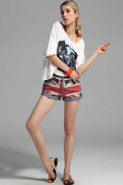Oasap The Union Jack Print Turned Cuff Mini Shorts