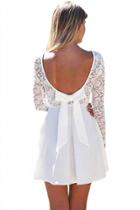 Oasap Sexy Wedding Party Long Sleeve Lace Skater Dress