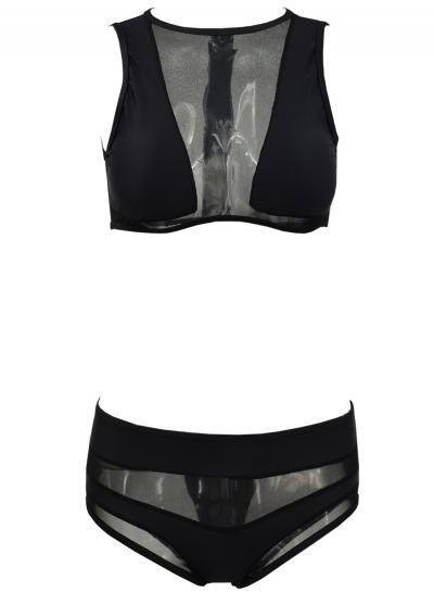 Oasap Women's Hollow Out Mesh Panel 2 Piece High Waist Swimwear