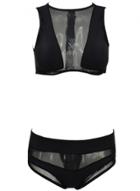 Oasap Women's Hollow Out Mesh Panel 2 Piece High Waist Swimwear