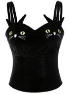 Oasap Fashion Strap Cat Embroidery Velvet Tank