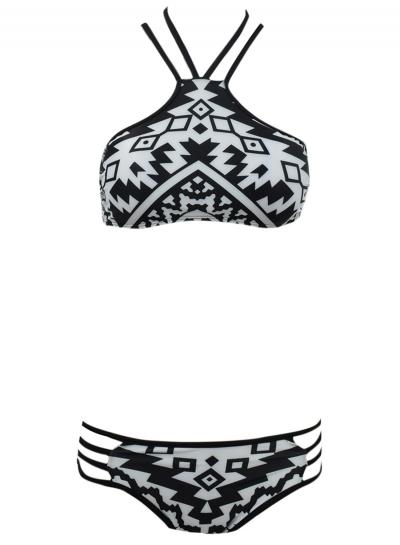 Oasap Women's Color Block Geometric Halter Bikini