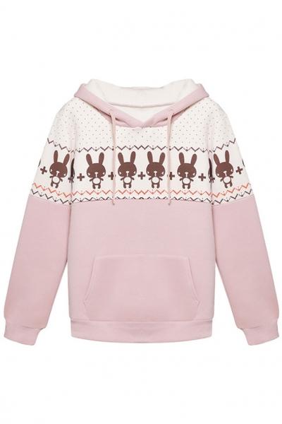 Oasap Cute Cartoon Rabbit Pink Hoodies