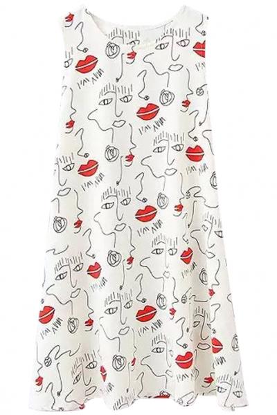 Oasap Sweet Artistic Print Sleeveless Mini Tank Dress