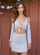 Oasap Striped Crop Top Mini Skirt 2 Piece Set