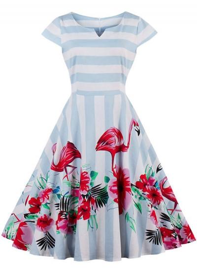 Oasap Vintage Short Sleeve Floral Swing Dress