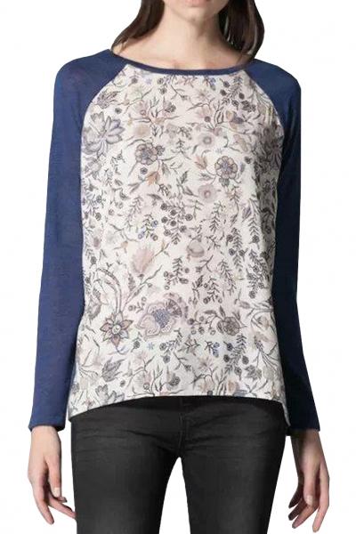 Oasap Blue Paneled Floral Sweatshirt