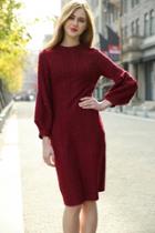 Oasap Stylish Jacquard Lantern Sleeve Round Neck Dress