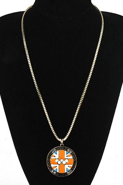 Oasap Round Shaped Union Jack Print Necklace