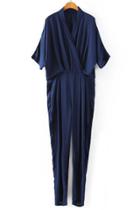 Oasap Neat Three-quater-sleeves Surplice Jumpsuit