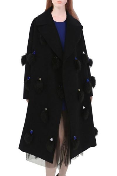 Oasap Chic Pompon Decoration Mesh Paneled Coat