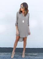 Oasap V Neck Long Sleeve High Low Solid Dress