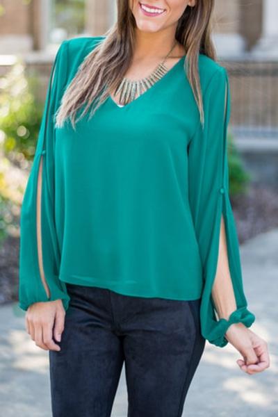 Oasap Chic Slit Sleeve High Low Chiffon Blouse