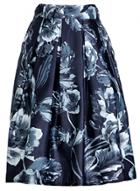Oasap Women's Fashion Elastic Waist Floral Print Midi Bubble Skirt