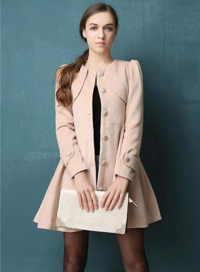 Oasap Slim Fit Solid Color Wool Coat